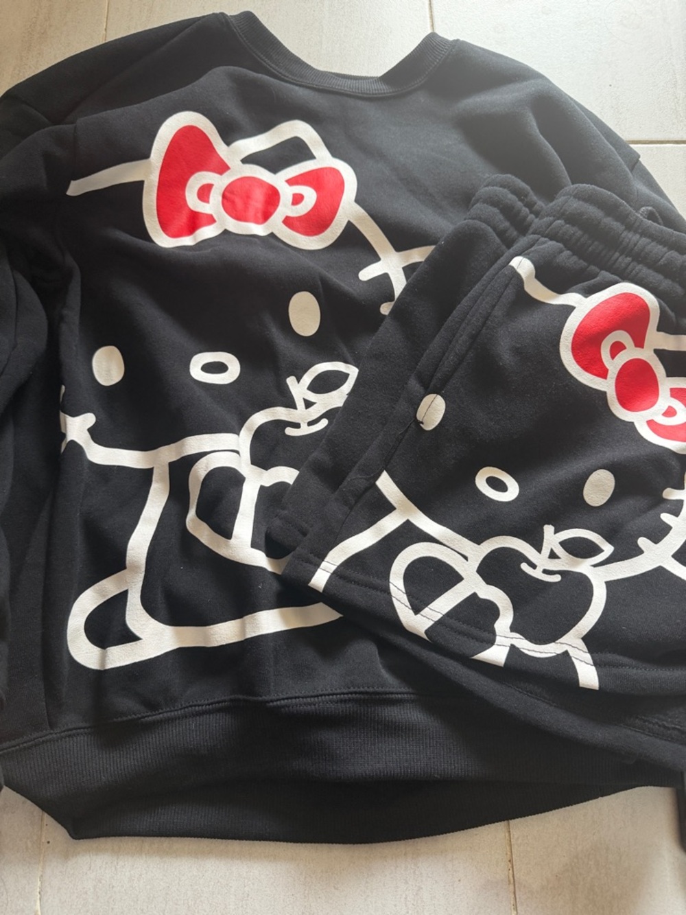 Hello Kitty Black Sweatshirt and Shorts Set with Red and White Accents